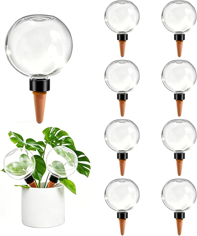 9 Pack Self Watering Globes for Indoor Plant Plastic Water Bulbs 17.5 oz Automatic Watering Planter Insert Top Fill with Slow Release Control Plants Watering Devices System, Water Spikes Stakes