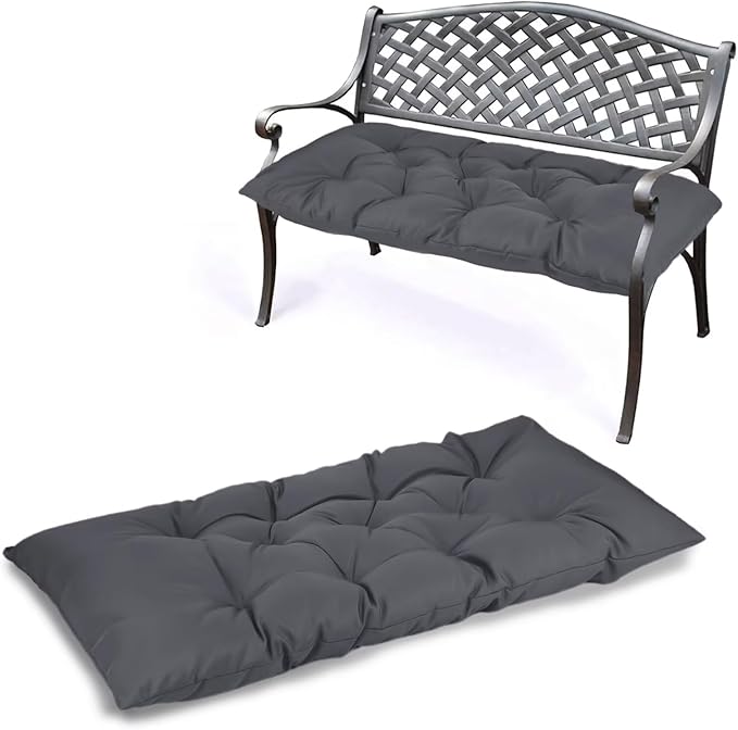 Yddsky 47.3 in Waterproof Indoor/Outdoor Garden Bench Seat Cushions，Thicken Patio Bench Soft Rocking Chairs Pad Lounger Seat for Wicker Loveseat Settee（47.3 X 19.6 X 3.17 in Dark Grey）