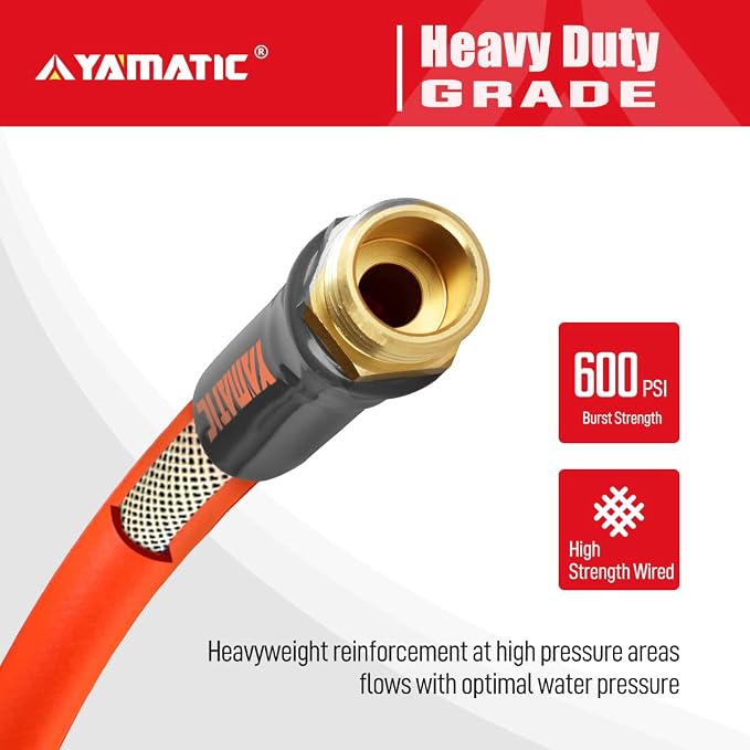 YAMATIC Impact Sprinkler with Adjustable Tripod Base and Heavy Duty Super Flexible Garden Hose 5/8 in x 50 ft