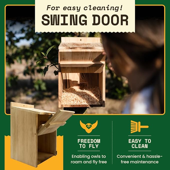 WildYard Cedar Barn Owl Nesting Box - Cedar Wood, Traditional - Preassembled & Easy-Hang Owl Box - Easy-Clean Front Access - Attracts Birds to Birdhouses Outdoors & Provides Outdoor Shelter