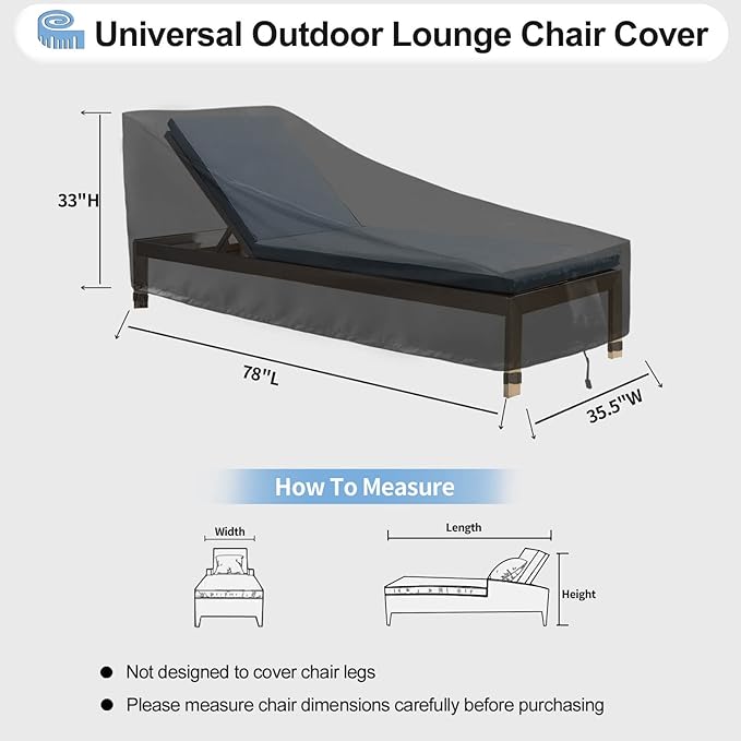 OutdoorLines Outdoor Waterproof Patio Chaise Lounge Chair Cover - UV Resistant Lounger Covers Heavy Duty Weatherproof Patio Sofa Furniture Covers, 2 Packs, 78Wx35.5Dx33H Inches, Black