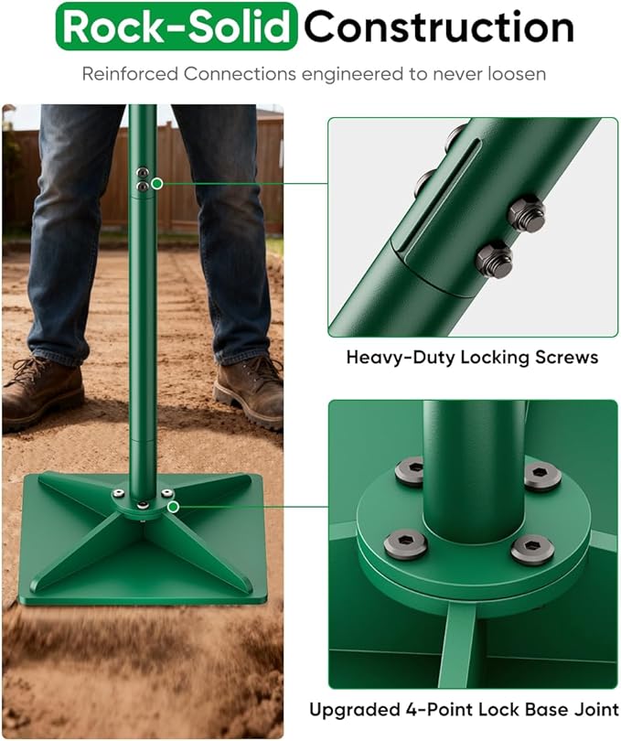 Heavy Duty Steel Hand Tamper, 8"x8" Soil Plate Compactor with 44" Adjustable Handle & Rubber Grip, Anti-Loose Ladscaping Tools for Ground, Gravel, Dirt, Sand, Asphalt, Pavers, Blacktop, Green