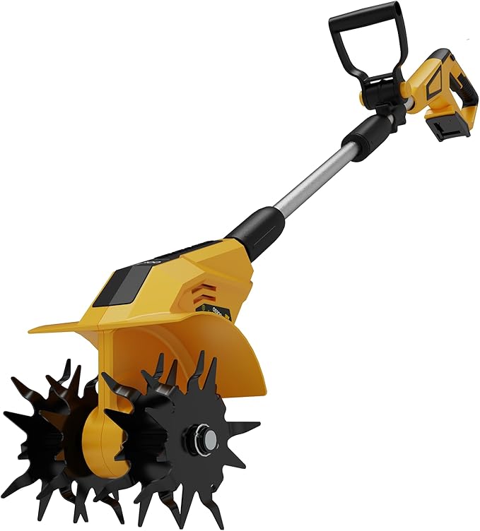 Brushless Tiller Cultivator Compatible with Dewalt 20V Battery(Tool Only), 8.9In Tilling Width and 7.1In Depth Cordless Electric Garden Tiller, Battery Powered Rototiller for Lawn/Gardening