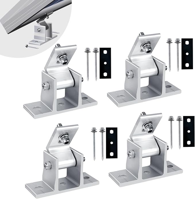 4PCS Solar Panel Mounts - Adjustable Brackets for RV & Flat Roofs, Tilt Angle 10-60