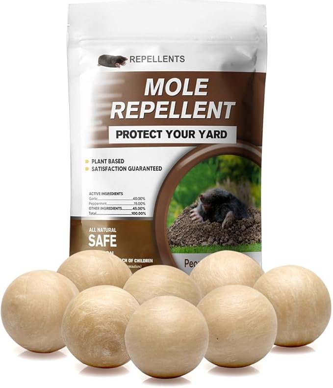 Mole Repellent for Lawns, Mole and Vole Repellent Outdoor, Gopher Repellent, Groundhog Repellent Outdoor, Armadillo Repellent, Mole Deterrent for Yard, Lasts Up to 3 Months, 8 Balls