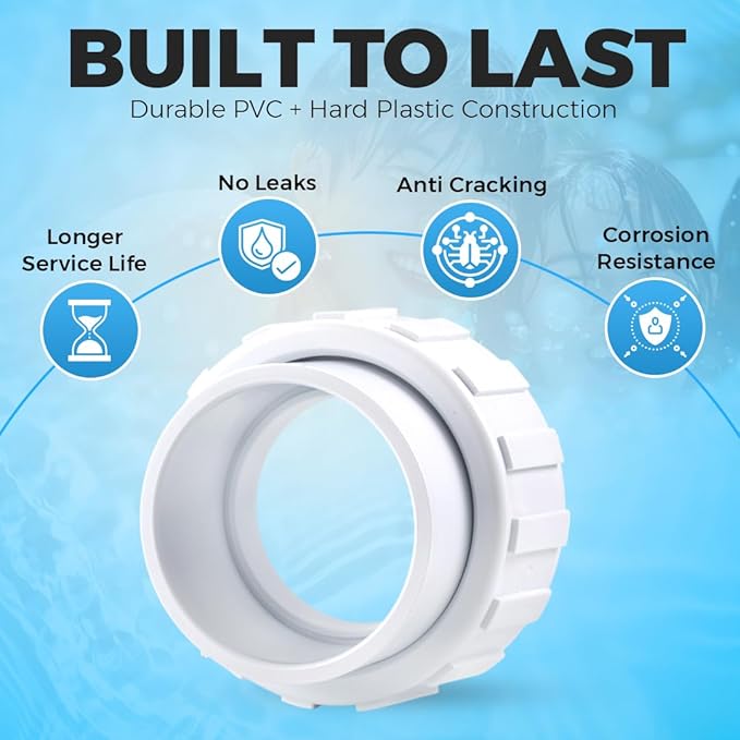 Salt Cell 2" Union Replacement Kit for Only Hayward & Goldline Chlorine Generators - Durable PVC GLX-Cell-Union Connector for Pool Pump Spa Connections - Includes Unions, Nuts and O-Rings - 2 Pack