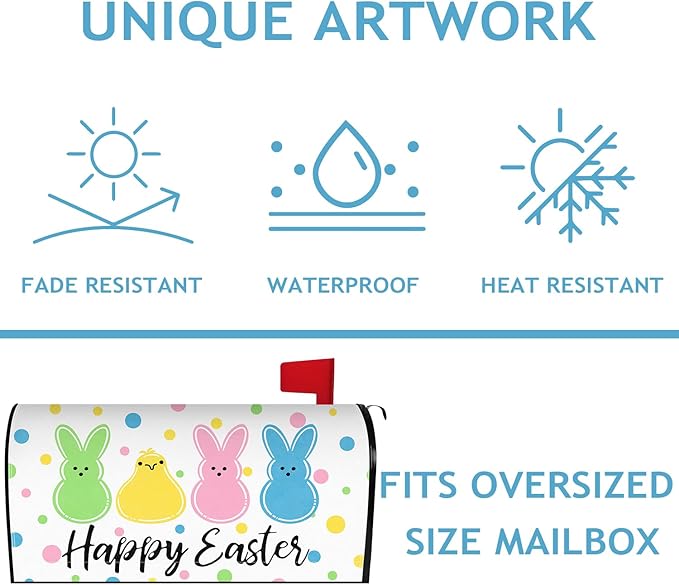 Happy Easter Mailbox Covers Magnetic Easter Peeps Mailbox Cover Bunny Post Letter Box Cover for Garden Yard Oversized Mailbox Decor 25.5x21 Inch