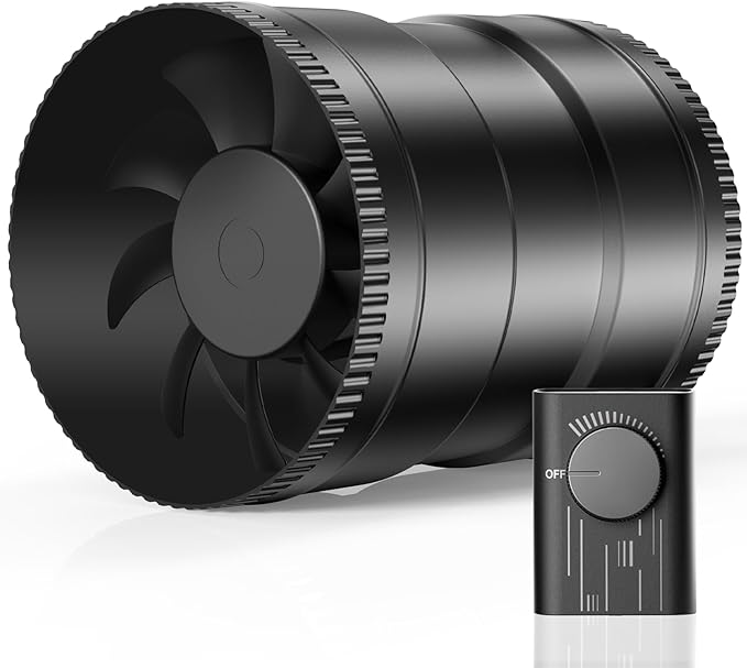 Hon&Guan 6 Inch Inline Duct Fan with Upgrade Controller - 345 CFM Airflow with 19.2W Ultra-Low Power and Low Noise