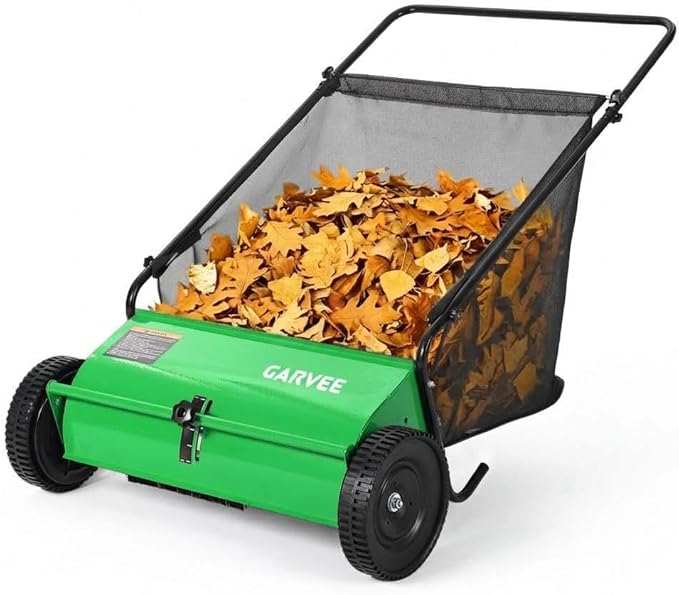 26 Inch Push Lawn Sweeper, 7 Cu. ft Grass Cutter, 4 High-Speed Spinning Brushes, Durable Steel Construction, Walk-Behind Leaf & Grass Collector for Yard Cleanup