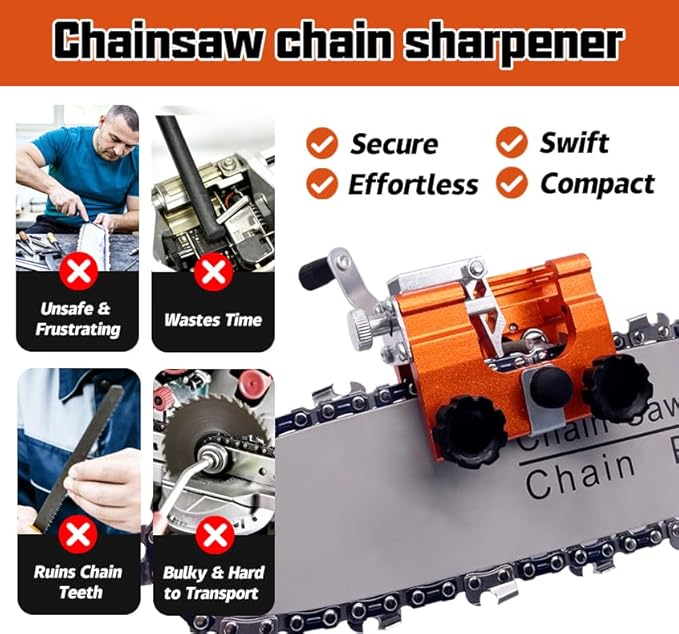 QTG Manual Chain Saw Sharpener,Adjustable Clamp & Precision Guide,Portable Metal Attachment,8-22" Chain/Electric Saws