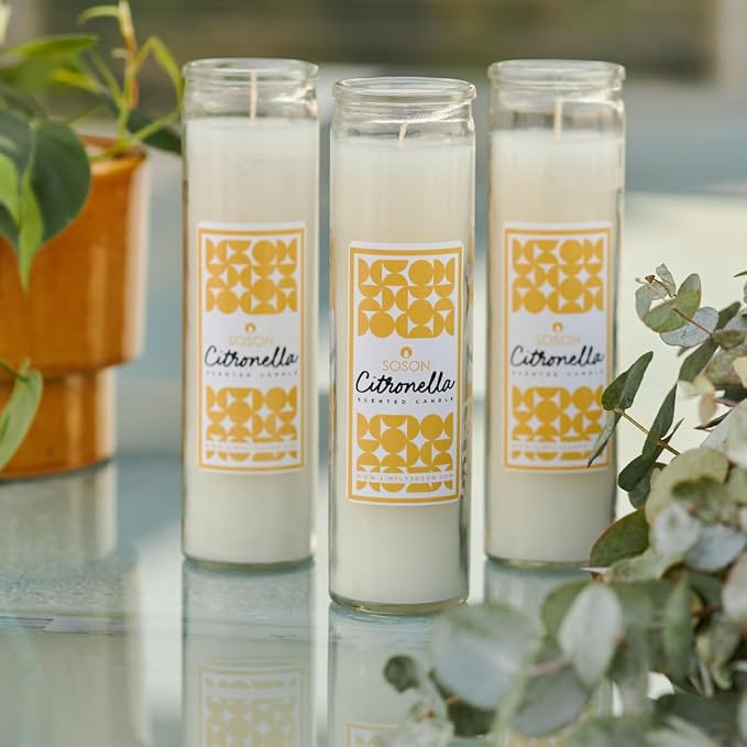 Simply Soson Citronella Candle - Citronella Scented Devotional Glass Jar Candles Ivory - 2x8 inch - 3 Pack - Outside Candles for Garden Yard Balcony, Summer Camping