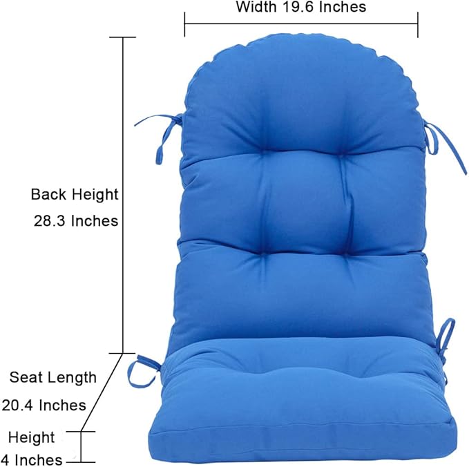 QILLOWAY Outdoor High Back Chair Cushion for Adirondack, All Weather Rocking Chair Cushions Thick Padded Replacement for Patio Furniture Set of 4,Marine Blue