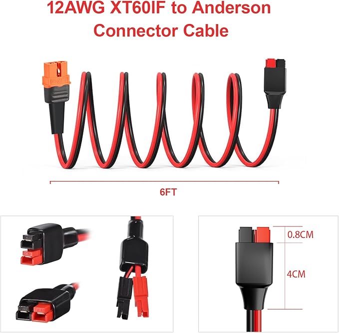 ELFCULB XT60i to Anderson Adapter,12AWG Anderson to XT60i Connector Cable for RC Battery Solar Portable Power Power Station and Solar Panel(6FT)