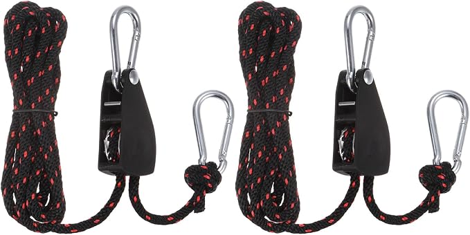 uxcell 2pcs 1/4" (6mm) Adjustable Rope Hanger with Metal Gears 7.9ft (2.4meter) Strap, Ratcheting Pulley System Bungee Cord for Hanging Plants Grow Light and Various Tie-Down Uses
