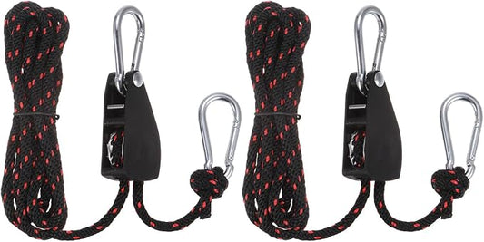 uxcell 2pcs 1/4" (6mm) Adjustable Rope Hanger with Metal Gears 7.9ft (2.4meter) Strap, Ratcheting Pulley System Bungee Cord for Hanging Plants Grow Light and Various Tie-Down Uses