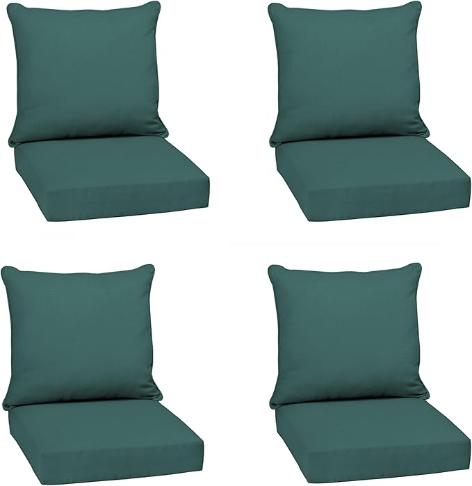Arden Outdoor Deep Seat Cushion Set (4-Pack), 24 in x 24 in, Weather-Proof, Rain-Proof, Fade Resistant Patio Cushion for Chair, Sofa, and Couch Peacock Blue Green Texture