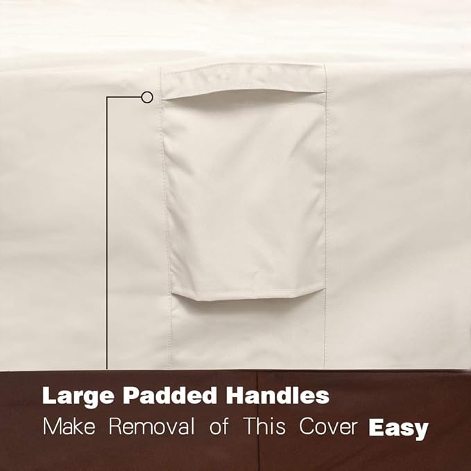Vailge Square Patio Ottoman Cover, Waterproof Outdoor Ottoman Cover with Padded Handles, Patio Side Table Cover, Heavy Duty Outdoor Furniture Covers(Medium,Beige&Brown)
