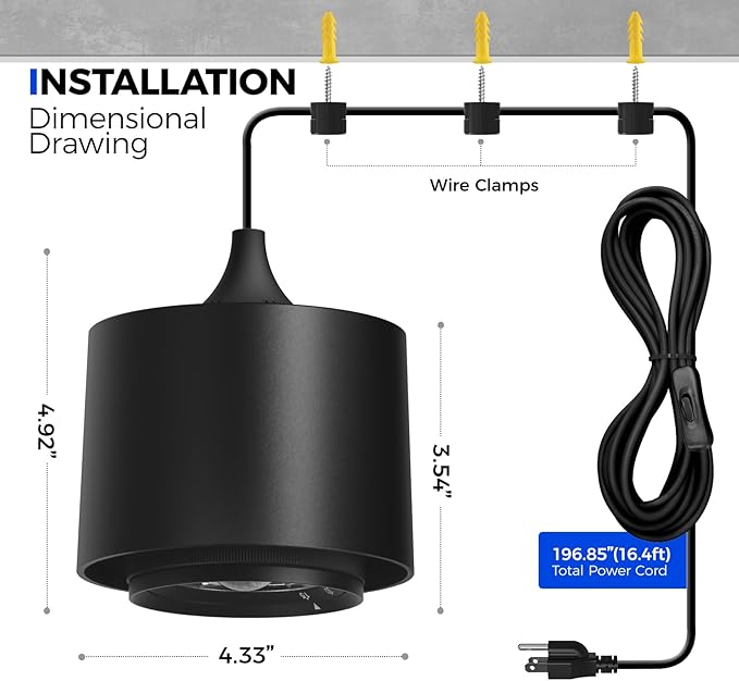 Barrina TR40 Hanging Grow Lights for Indoor Plants, 4000K Full Spectrum 40W, Adjustable Beam Angle 15°-60°, High PPFD, Mechanical Timer, Plant Lights for Indoor Growing for Large Tall Plants, Black