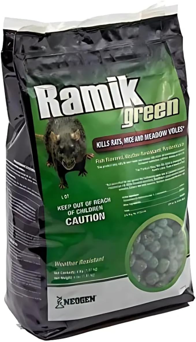 Neogen Ramik Green Fish Flavored Weather Resistant Rodenticide Nuggets,4 lb Bag (00615),(Pack of 4)