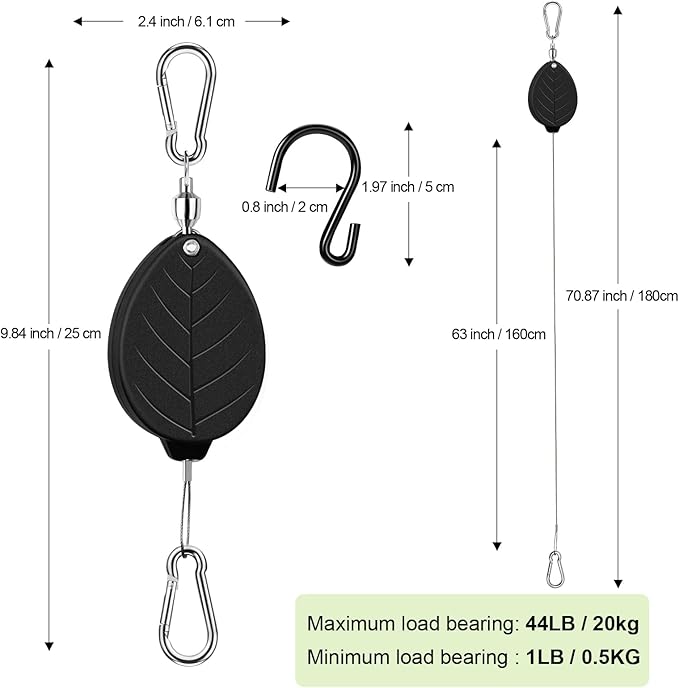2026Upgraded 3Pcs Heavy Duty Retractable Plant Hanger, 44lbs Load, Auto Lock, Adjustable Hook for Hanging Plants, Bird Feeders, Wind Chimes, Garden Pots,Rust-Proof Stainless Steel,Black