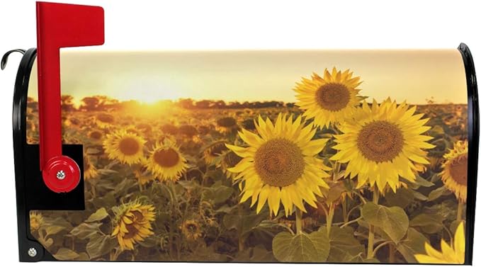 ZZKKO Summer Sunflowers Sunset Mailbox Covers Magnetic Seasonal Colorful Pattern Home Houses Decorations,25.5x20.8 Inch Large Size,Multicolor