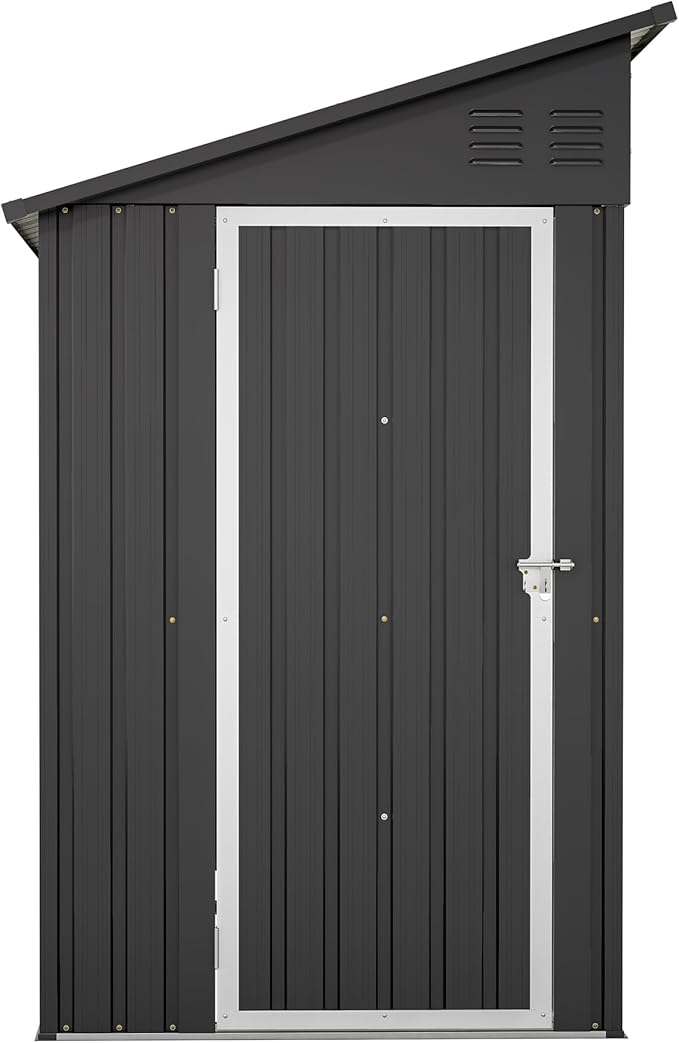 YOPTO 4×8 FT Lean to Metal Shed,Outdoor Heavy-Duty Storage Shed with Floor Base,All Weather Waterproof Garden Tool House W/Lockable Door&2 Air Vent,Reversible Door Design,for Backyard,Patio,Lawn,Black