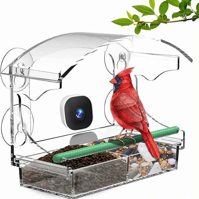 VicoHome X22 Bird Feeder Camera with Smart Window - Clear Acrylic, Outdoor Birdhouse Cam, Full-Color Night Vision, AI Bird Recognition, Motion Alerts, App Control, IP65 Waterproof
