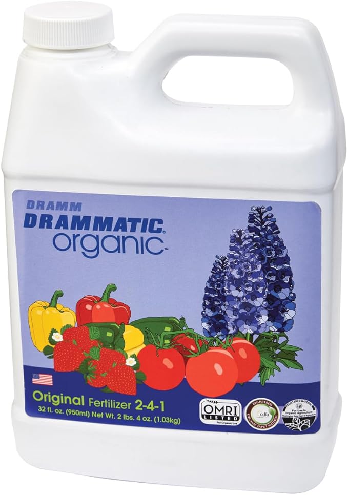 Drammatic® Organic™ Original Fertilizer 2-4-1, Hydrolyzed Liquid Fish Fertilizer for Vegetables, Flowers, and Fruits, 1 Quart (32 Ounces), OMRI Listed