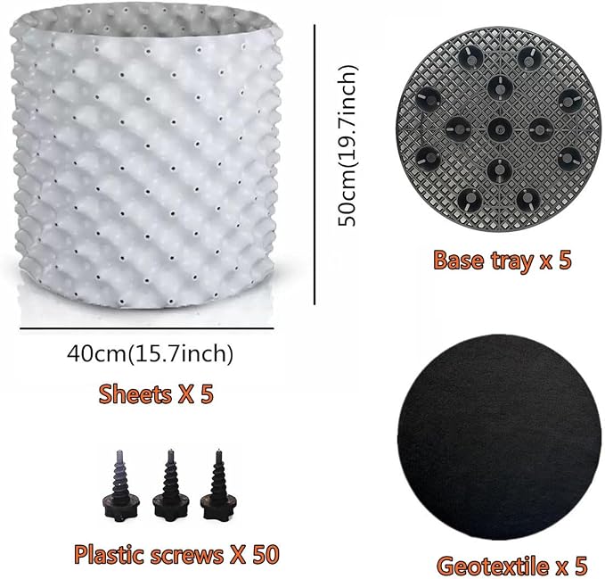 Air Pruning Plastic Root Control Containers/pots Nursery pots for Plants (White, 40cm Tray-5 Sets)