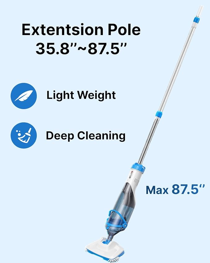 Consciot 2026 Update for Motor, L2 Pool Vacuum for Above Ground & Inground Pools, Rechargeable Handheld Cleaner with Telescopic Pole, 18.5 GPM Suction, 13.4" Head, 60-Min Runtime