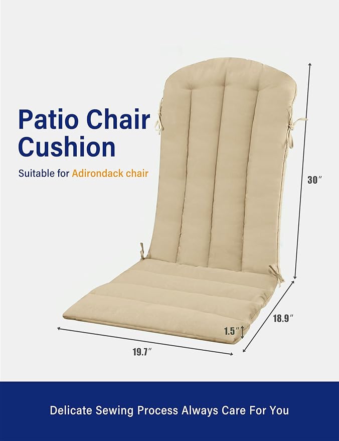 YEFU Adirondack Chair Cushion, Rocking Chair Cushions with Straps, Folding Patio Chair Pad for Indoor and Outdoor, 19.7x18.9x1.5 Inch, Light Brown