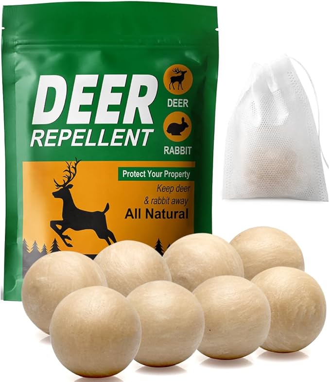 Deer Repellent for Plants, Rabbit Repellent Outdoor, Deer Away Repellent for Garden, Trees and Lawn, Rabbit Repellent for Plants, Safe for People, Pets and Plants, Lasts Up to 60 Days, 8 Packs