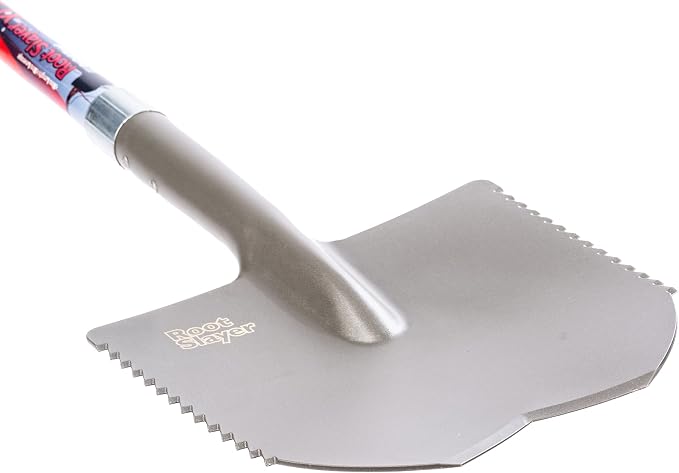 Root Slayer 23011 XL Caprock Garden Shovel for Digging Tough Soil and Roots, Fiberglass Shaft, Steel Spade Tool, Red
