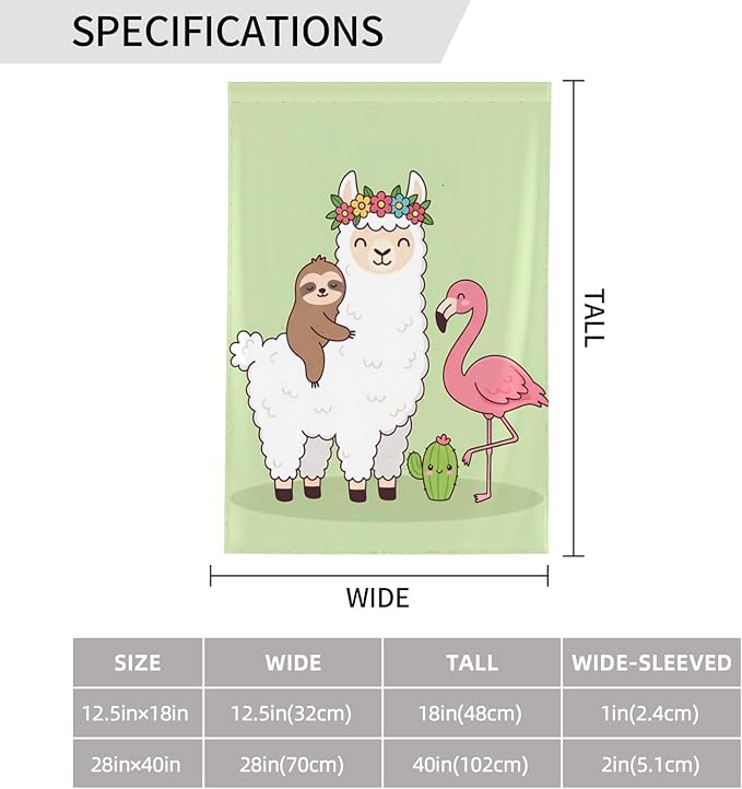 Delerain Llama Sloth Flamingo Garden Flag, 12.5 x 18 Inch Double Sided Design Weather Resistant Indoor & Outdoor Decoration Small Banner for Home Yard Lawn Patio Office