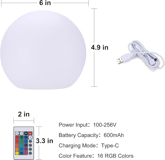 shumi LED Globe Lights Outdoor 16 RGB Colors 4 Modes with Remote Control for Yard Garden Pool 6 inch