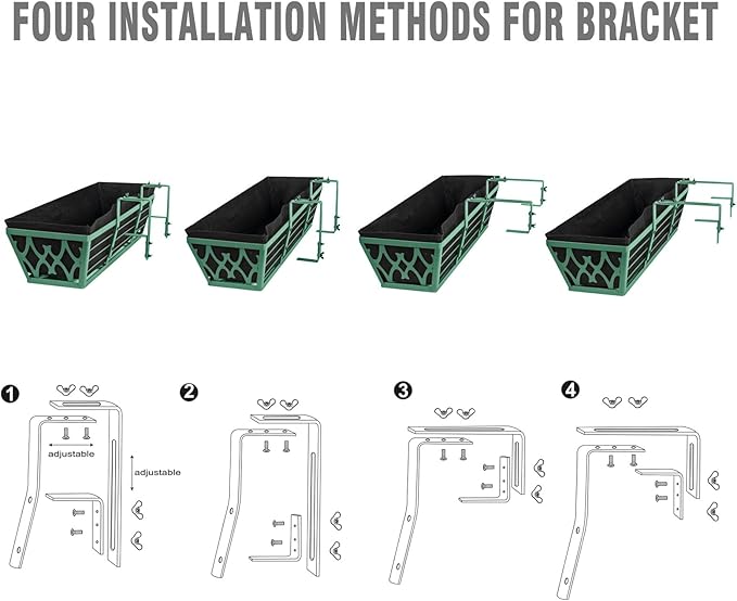 4 Pack 30 Inch Window Boxes Planters Railing Planter Box with Adjustable Brackets & Non-Woven Fabric Plant Grow Bags Deck Railing Planter Boxes Balcony Hanging Flower Box for Outdoor Plants