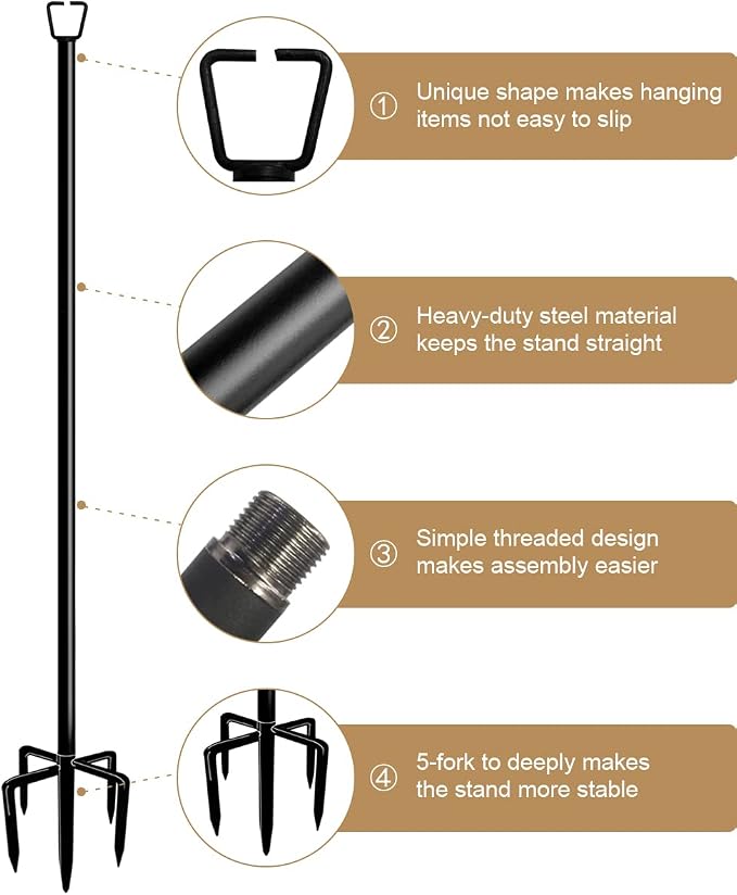 Queension 10FT Plug Floor String Light Poles for Outdoor String Lights for Garden, Backyard, Patio Lighting Stand for Parties, Bistro & Weddings, 1 Pack