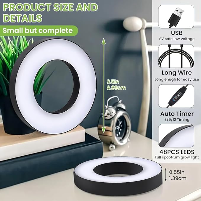 Tri Head (3.5in) Grow Lights for Indoor Plants, 144 LEDs Full Spectrum LED Plant Grow Light, 5V/3A Under Cabinet Grow Lamp with Auto Timer 3/9/12 Hrs, 10 Lighting Mode, 5 Brightness Levels