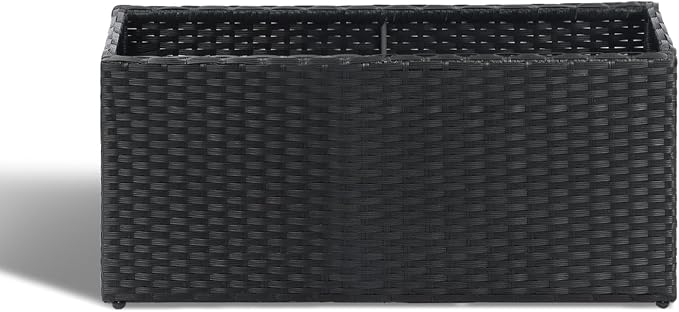SUNNYPARK Black Rectangular Planter Box All-Weather PE Rattan Large Modern Planters with Removable Liner Indoor Outdoor Decorative Flower Pot for Patio, Balcony, Garden