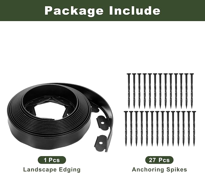 uxcell Landscape Edging, 1Pcs 30FT x 2" - Garden Edging Kit with 27 Stakes, Landscape Edging Border for Garden Lawn Flower Bed Yard Grass (Black)