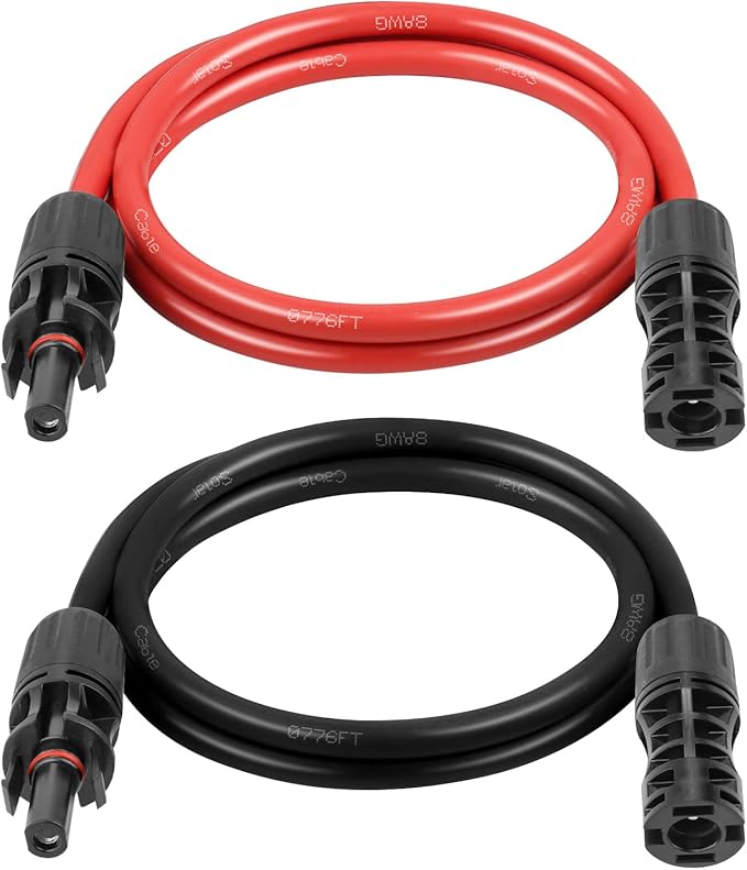 Solar Panel Extension Cable - 8AWG 3FT Solar Wire with Female & Male Waterproof Connector PV Wire for RV, Photovoltaic Systems, Home, Boat, Solar Panels, Car(3 Feet Red + 3 Feet Black)