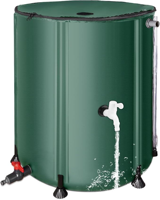 FAMIROSA 50 Gallon / 200L Collapsible Rain Barrel, Foldable PVC Rain Barrels to Collect Rainwater from Gutter, Portable Water Storage Tank Container with Spigot, Water Catcher Collector Green