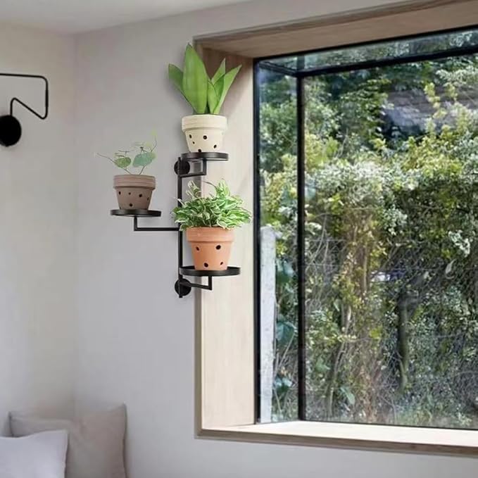 Outdoor Plant Hanging Hooks for Wall,Metal Bracket for Hanging Baskets, Wind Chimes, Flower Baskets, Rotating Wall Plant Shelves Stand Holder, Indoor 3 Tiered Metal Floating Plant Shelf Hanger