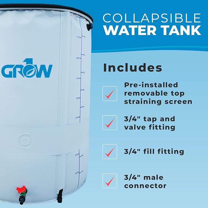 GROW1 Collapsible Reservoir Water Tank 105 Gallon Water Storage Barrel Container Portable for Garden Plants Gardening Greenhouse