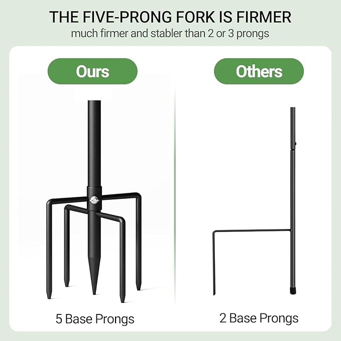 Shepherd Hook for Outdoor, Heavy Duty Bird Feeder Pole with 5 Prong Base, Adjustable Height Bird Feeder Stand Ideal for Hanging Bird Feeders, Plant, and Garden Decorations
