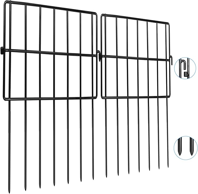 Getlay Garden Fencing Animal Barrier 36ft(L)×16in(H), 32Panels No Dig Fence, 1.5"Gap Underground Critter Barrier for Decks, Pet Dog Digging Fence Barrier. Rust-Proof Metal Black Fence Stakes