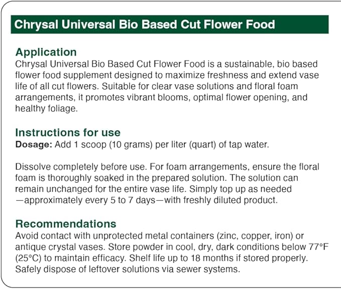 Chrysal Bio-Based Flower Food – Universal Flower Preservative for Fresh Cut Flowers – Eco-Friendly 10 oz Jar with Scoop – Extends Vase Life by Up to 60%
