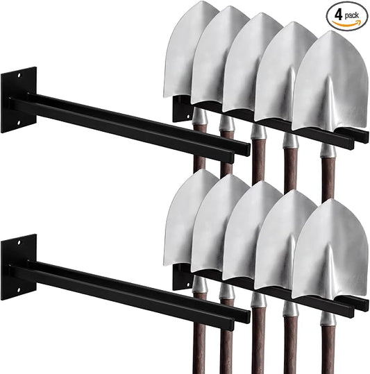 Zonon 4 Pcs Extra Long Tool Rack for Shovels Spades Rakes Brooms Shovel Holder for Truck and Shovel Rack Heavy Duty Powder Coated Steel Wall Mount Storage Organizer Garage and Shed (Black)