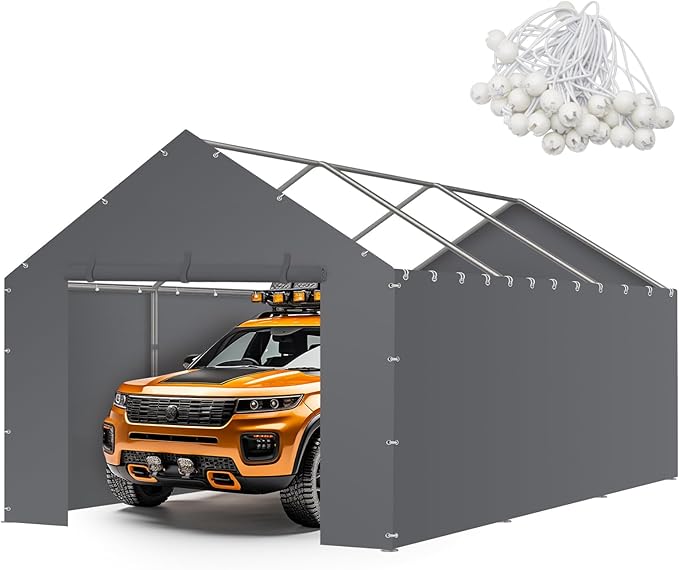 Carport Canopy Tent Sidewalls for 10x20x8.6FT Car Garage with Ball Bungees, Heavy Duty Portable Shelter Logic Replacement Covers (Frame is not Included) (Grey)
