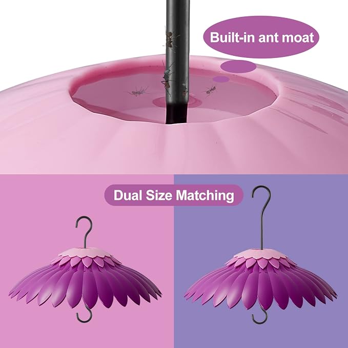 Beserie Baffle for Bird Feeder Cover With 3 Hooks - Suitable for Hummingbird and Wild Bird Feeders, Built-in Moat, Protective Hanging Cover, 14 Inches (Deep Purple)